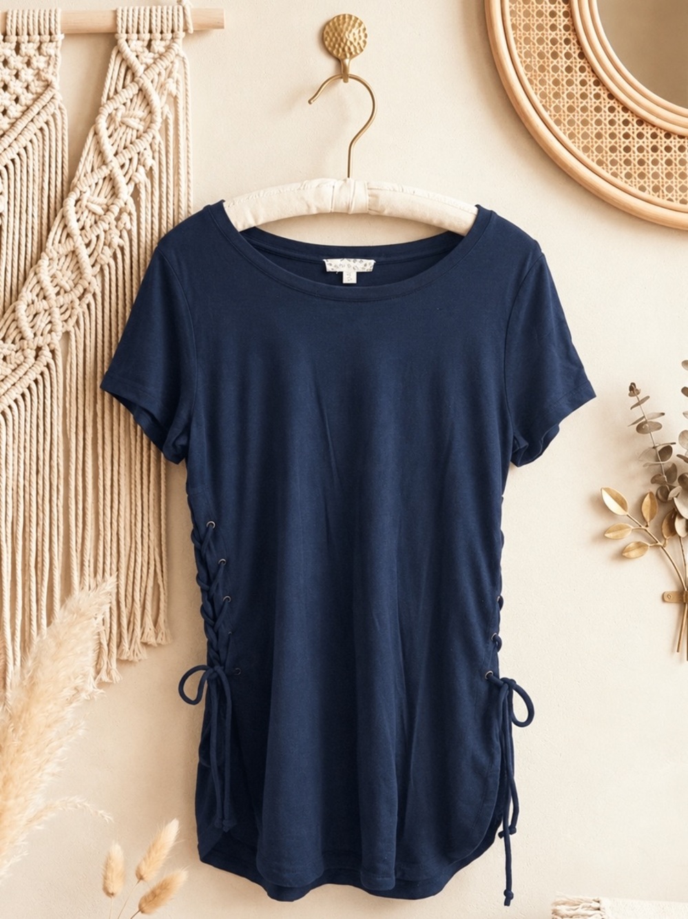 Wishlist Navy Short-Sleeve Tunic/Mini Dress with Side Lace-Up
